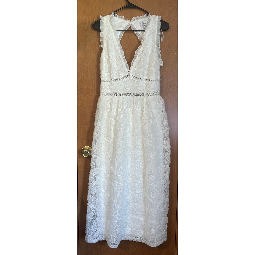 Hello Molly White Lace Ruffle Open Back Maxi Dress US 8 AU 12